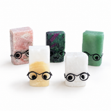 Multi-material Carved Cube Crystal Glass Buddy Cut Into Block Shapes Wearing Glasses Small Statues
