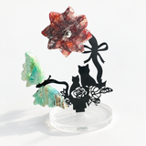 Crystal Flower And Butterfly Carving With Cat Metal Stand (Mixed Materials)