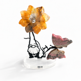 Crystal Flower And Butterfly Carving With Dwarf Metal Stand (Mixed Materials)