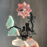 Crystal Flower And Butterfly Carving With Cat Metal Stand (Mixed Materials)