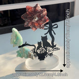 Crystal Flower And Butterfly Carving With Cat Metal Stand (Mixed Materials)