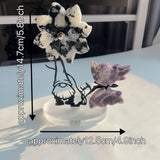 Crystal Flower And Butterfly Carving With Dwarf Metal Stand (Mixed Materials)