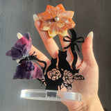 Crystal Flower And Butterfly Carving With Cat Metal Stand (Mixed Materials)