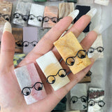 Multi-material Carved Cube Crystal Glass Buddy Cut Into Block Shapes Wearing Glasses Small Statues