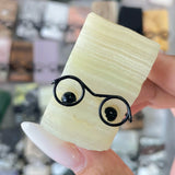 Multi-material Carved Cube Crystal Glass Buddy Cut Into Block Shapes Wearing Glasses Small Statues
