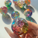 1.5in Rainbow Aura Crackle Crystal sphere ball